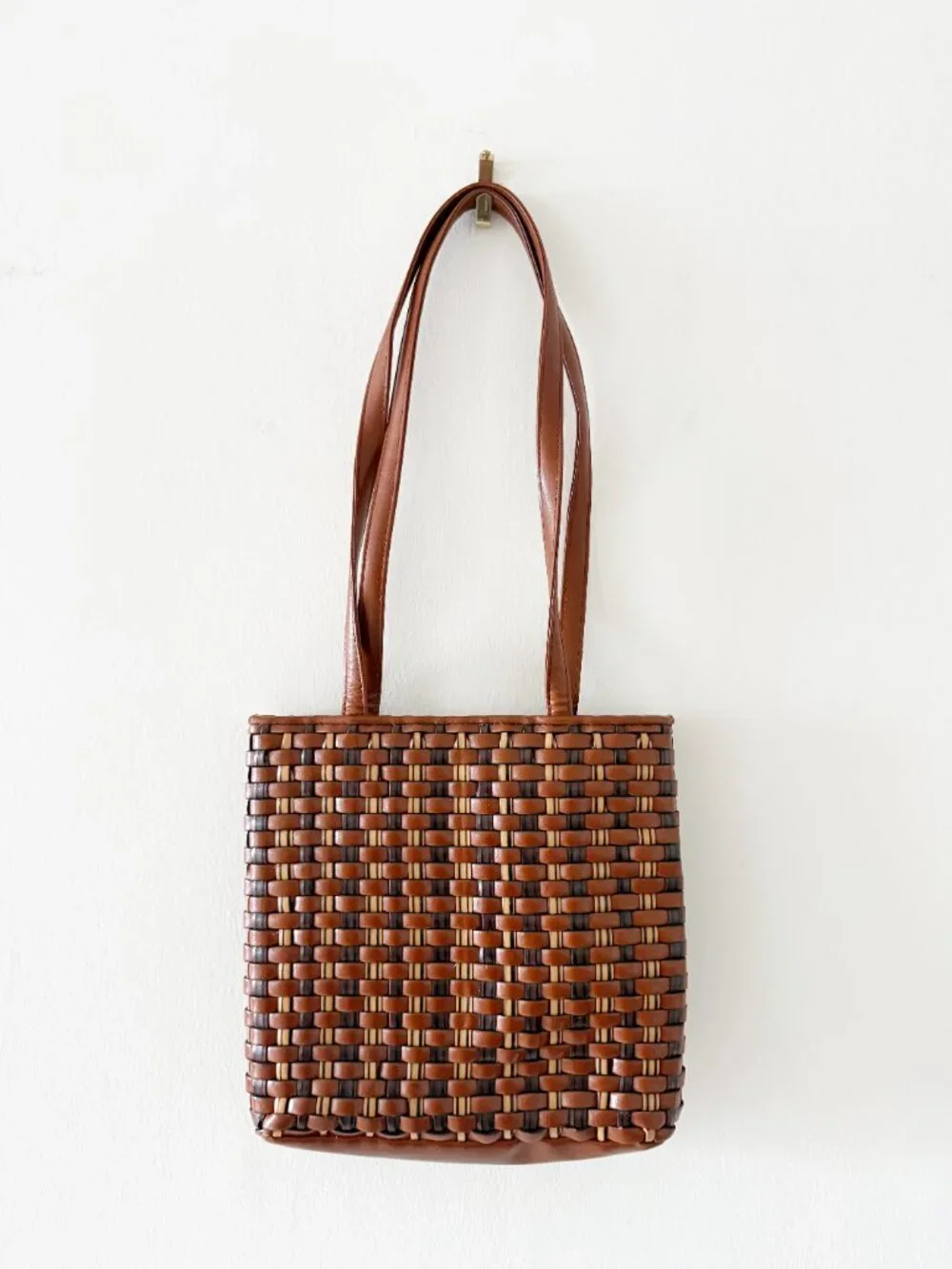 Vintage Genuine Leather Nine West Brown Woven Purse Bag
